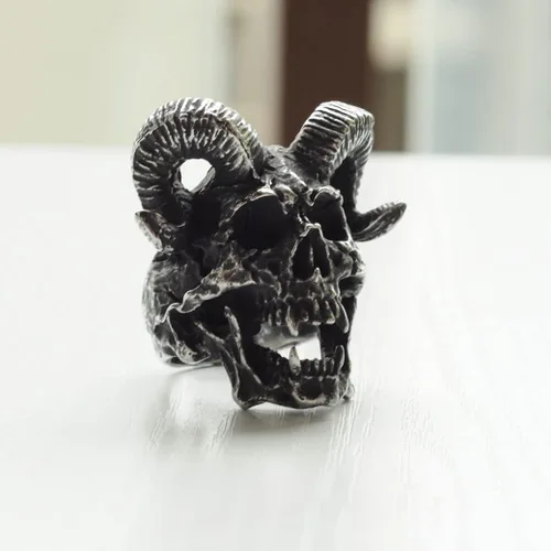 Miniatura 3 de ZMY Home Demon Head Skull Ring Big Horned Stainless Steel Biker Jewelry Ring Men
