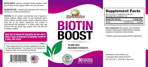 Miniatura 3 de Rise-N-Shine Biotin Boost 10,000 mcg de biotina 10000 mcg para apoyar el cabello, la piel, las uñas y las pestañas, 30