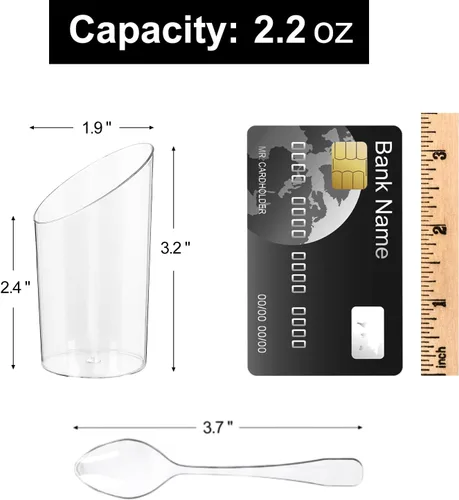 Miniatura 2 de Paquete de 100 mini tazas de postre con cucharas, vasos de plástico transparente de 2.2 onzas para parfait reutilizables, vasos pequeños para servir