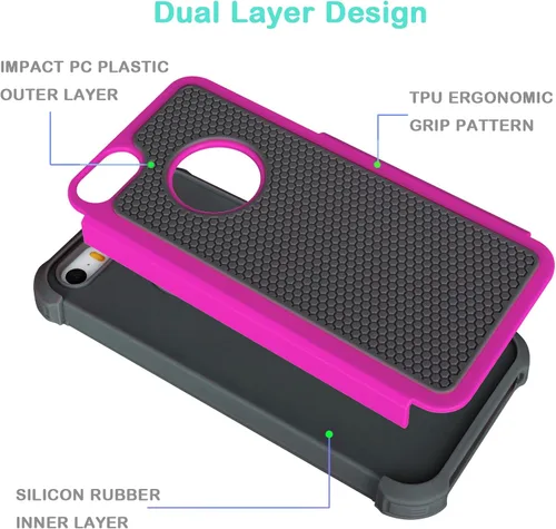 Miniatura 2 de Jeylly Funda para iPhone SE/Funda para iPhone 5S, Exterior de Plástico Duro que Absorbe Golpes + Interior de Silicona de Goma Defensor contra
