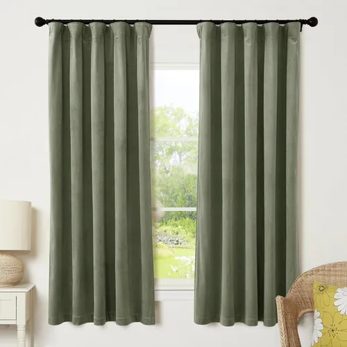 Miniatura 29 de RYB HOME Cortinas elegantes de terciopelo verde de 108 pulgadas de largo, bloqueo de luz, aislamiento térmico, elegantes cortinas de terciopelo