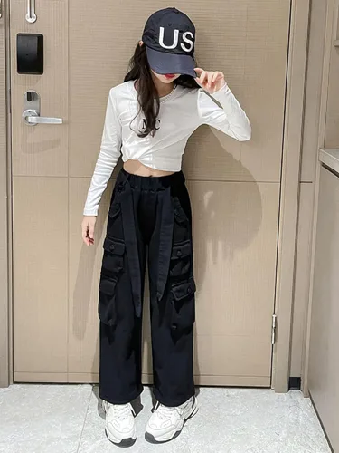 Miniatura 6 de Rolanko Pantalones cargo holgados de pierna ancha Y2K de cintura alta para niños pantalones sueltos casuales de 4 a 15 años