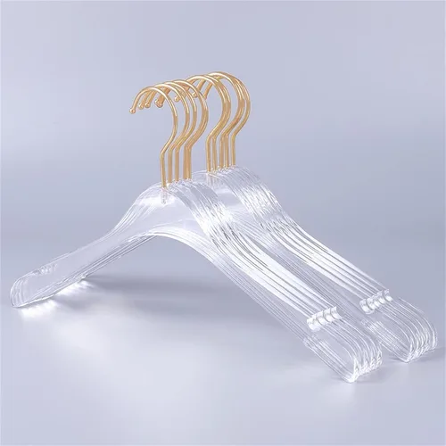 Perchas acrílicas con gancho dorado, ropa transparente, perchas estándar para bodas y damas de honor de mujer