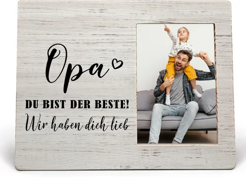 Miniatura 9 de MAQIKA Opa Du Bist Der Beste - Marcos de fotos de madera para abuelo alemán, regalo de Navidad para abuelo de parte de nietos, marco de fotos