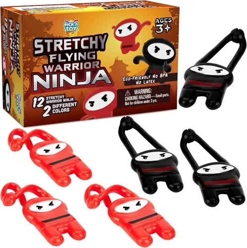 PICK A TOY Juguetes ninja para niños y niñas, suministros de recuerdos de fiesta, ninjas voladores elásticos, 12 piezas, juguetes de tirachinas para