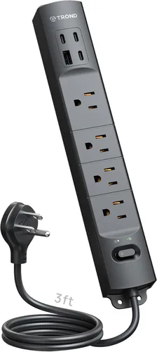 Miniatura 14 de TROND - Tira de alimentación de enchufe plano con cable de extensión plano USB de 10 pies, protector de sobretensión, montaje en pared, 2 puertos