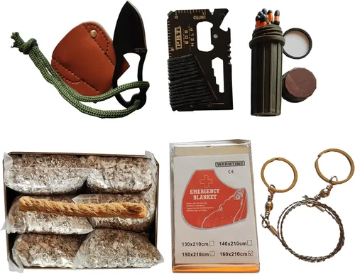 6 bolsas de magnesio de emergencia 99.99% puro y resistente a la intemperie, para campamento, senderismo, bushcraft+1 caja de lata (Mg + fósforos +