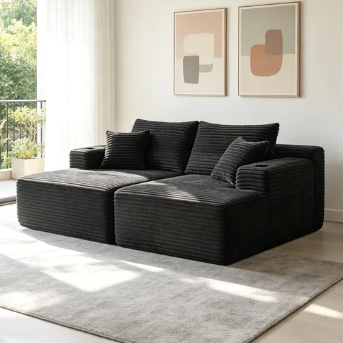 Miniatura 16 de Sofá cama convertible 3 en 1, sofá extraíble con puertos USB, portavasos y reposabrazos de almacenamiento, silla de dormir con mesa auxiliar