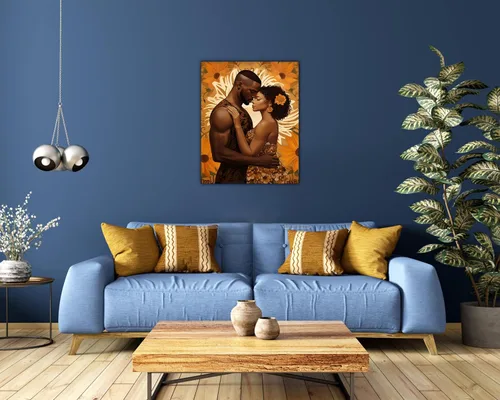 Miniatura 117 de Arte de pared afroamericano, decoración de rey y reina bailarín negro para sala de estar, arte de pareja de amor negro para dormitorio, lienzo