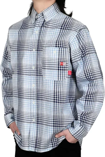 Miniatura 14 de TICOMELA Camisa de soldadura FR de peso medio para hombre, 7.5oz 100% algodón NFPA 2112 CAT2 - Camisa de trabajo con botones resistente al fuego