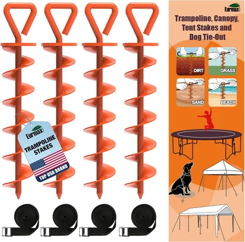 Eurmax USA Estacas para Trampolín de Alta Resistencia Partes de Trampolín de Acero Kit de Anclajes para Trampolín, Toldo, Estacas para Atar Perro al