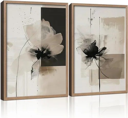 Miniatura 10 de Arte de pared enmarcado abstracto floral con alas de ángel, impresión en lienzo, póster romántico de galería, imagen elegante con plumas y flores