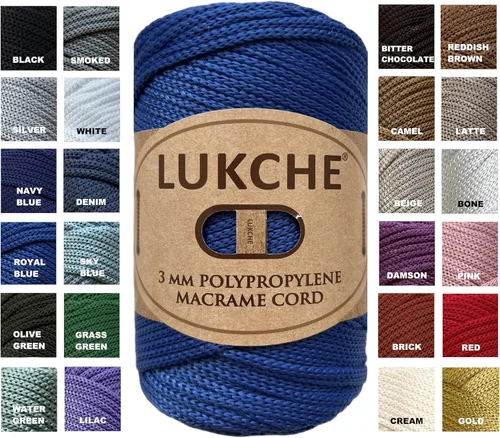 Miniatura 60 de Cordón de macramé de poliéster premium de 3 mm (134.72 metros), (250 g) 100% cuerda de macramé de polipropileno, hilo de crochet de macramé colorido