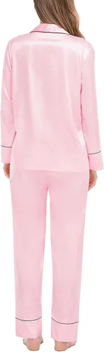 Miniatura 4 de SWOMOG Pijama de satén para mujer, de manga larga, de seda, suave, con botones, tallas S-XXL