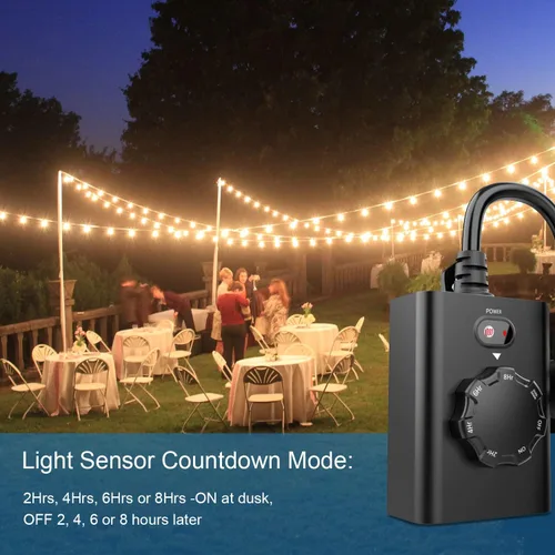 Miniatura 6 de New One Temporizador con sensor de luz para exteriores, impermeable, temporizador de atardecer a amanecer, 2 tomas de tierra, interruptor de enchufe