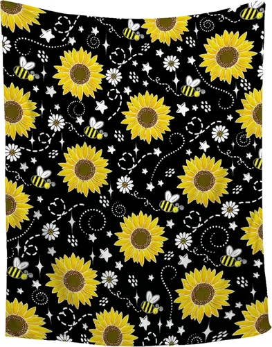 Manta de girasol de abeja, regalo para los amantes de las niñas, manta de franela súper suave para sofá cama, cama acogedora de felpa, decoración