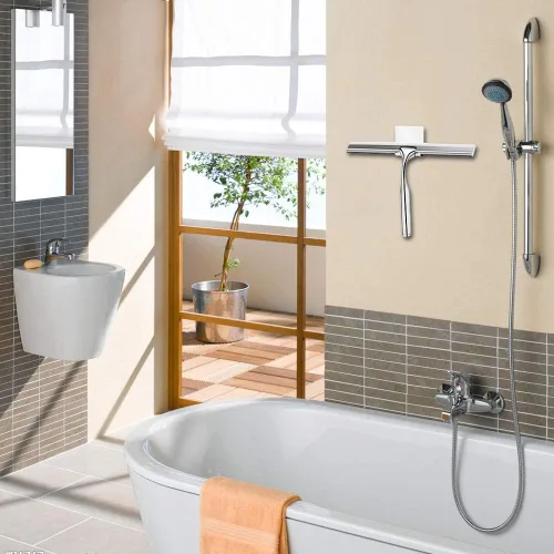 Miniatura 2 de Escobilla de ducha de acero inoxidable con gancho autoadhesivo, escobilla de ventana para puertas de ducha, limpiadores de espejo de baño, limpieza