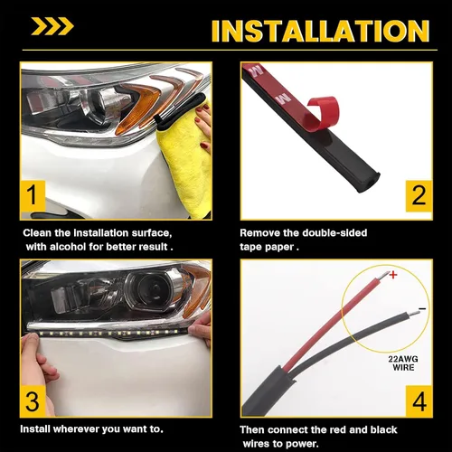 Miniatura 6 de YM E-Bright Tiras de luces LED ámbar/amarillas 5050 SMD impermeables para coches, luces de bajo para carritos de golf para motocicletas, barco
