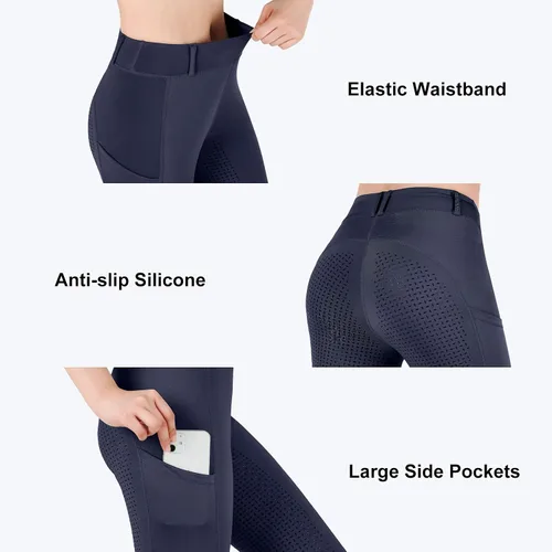 Miniatura 4 de Mallas de equitación para mujer, con bolsillos, pantalones de entrenamiento para mujer con agarre de silicona