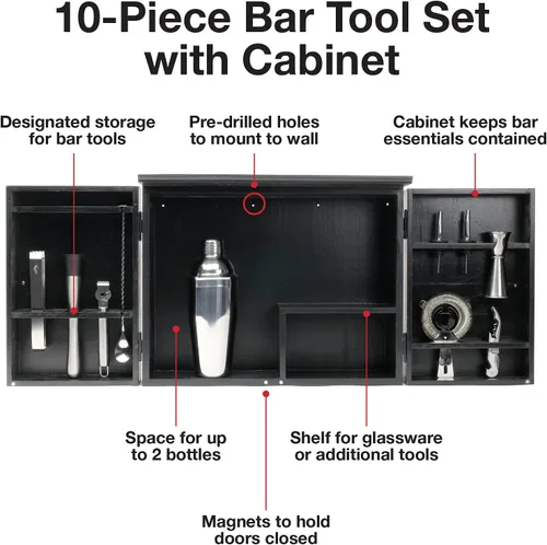 Miniatura 2 de Excello Global Products Gabinete de camarero Barndoor con juego de herramientas de barra de 10 piezas: el kit perfecto para camareros domésticos