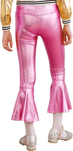 Miniatura 2 de Pantalones acampanados metálicos brillantes para niñas y niños, con lentejuelas, con volantes, para danza, yoga, leggings