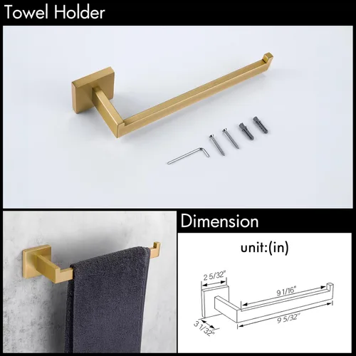 Miniatura 4 de BAGNOLUX Barra de toalla dorada, juego de 4 piezas para baño, juego de soportes de toalla de baño de acero inoxidable SUS304, juego de soporte