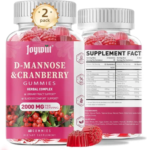 Gomitas D-manosa de 2000 mg con arándano 500 mg e hibisco – Suplementos masticables de manosa D para mujeres – Suplemento de salud para limpieza del