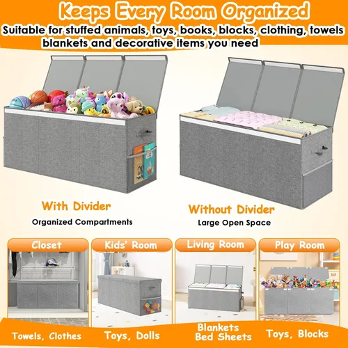 Miniatura 6 de Caja de Juguetes Extra Grande con Tapa, Organizador de Almacenamiento de Juguetes para Niños y Niñas, Cesta Grande de Juguetes Caja de Extra Grande