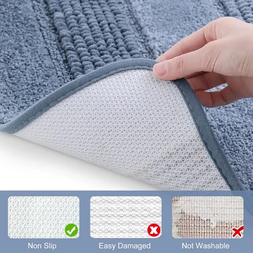 Miniatura 5 de Kmson Juego de 3 alfombras de baño de chenilla ombré, antideslizantes, ultra suaves, lavables, alfombras de baño peludas para bañera, tapete de Azul