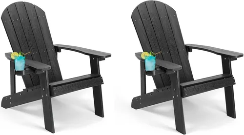 Miniatura 20 de Silla Adirondack, sillas de plástico resistentes a todo tipo de clima, con soporte para tazas, 5 pasos fáciles de instalar, sillas de exterior