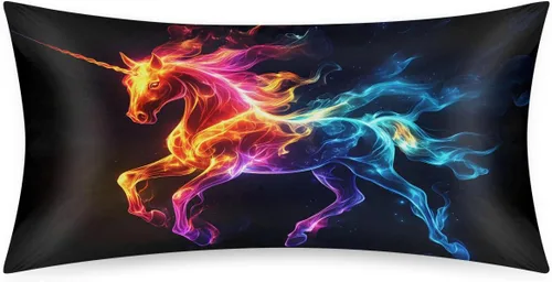 Miniatura 80 de Funda de almohada de satén de unicornio rosa lindo para cabello y piel, tamaño estándar, funda de almohada de seda suave de satén refrescante