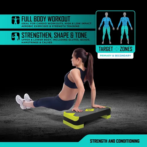 Miniatura 5 de RBX Plataforma de escalón aeróbico con superficie texturizada antideslizante, pasos ajustables de 2 niveles para ejercicio, compacta, ligera, fácil