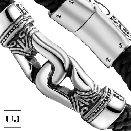 Miniatura 2 de Urban Jewelry Increíble pulsera de eslabones de acero inoxidable para hombre, color plateado y negro, 9 pulgadas, con opción de collar de 21