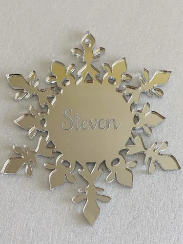 Miniatura 6 de Adornos para árbol de Navidad, copos de nieve acrílicos espejados personalizados, adornos de nombre colgantes, regalo de recuerdo de cristal hecho a