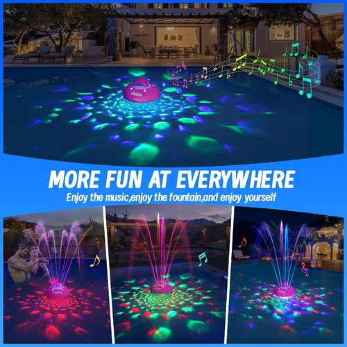 Miniatura 8 de KingSom Altavoz Bluetooth 3 en 1 para piscina con luz de fuente de piscina, altavoz flotante para piscina, altavoces impermeables IP68 para bañera