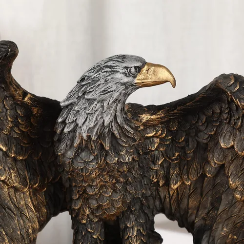 Miniatura 3 de H&W Estatua patriótica de águila sobre rocas de 10.25 pulgadas de alto, pájaro salvaje, águila decorativa de bronce, figura de resina de pátina