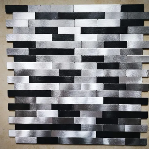 Miniatura 8 de Azulejo de mosaico de metal en muro - LNG oblonga en negro/gris/plateado 5 piezas/paquete - Estilo retro rústico vintage para remodelar la pared