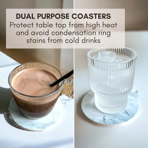 Miniatura 4 de Juego de 6 posavasos absorbentes de cerámica con soporte, posavasos de mármol para mesa de café, posavasos absorbentes de agua (porcelana)
