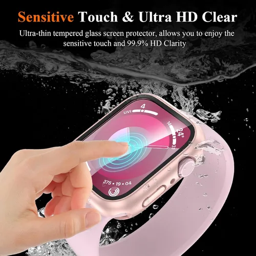 Miniatura 6 de YMHML Funda para Apple Watch Series 9/8/7 de 1.614 pulgadas, protector de pantalla de vidrio templado 360, cubierta frontal de policarbonato duro +