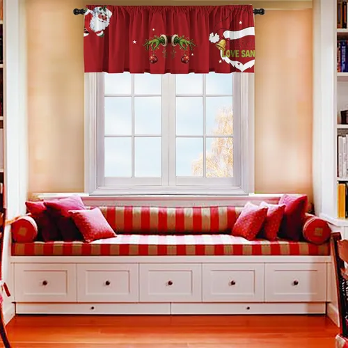 Miniatura 4 de Cenefas de cortina de cocina de Navidad, Navidad, invierno, cenefas pequeñas con bolsillo para barra, decoración de cortinas cortas de Navidad