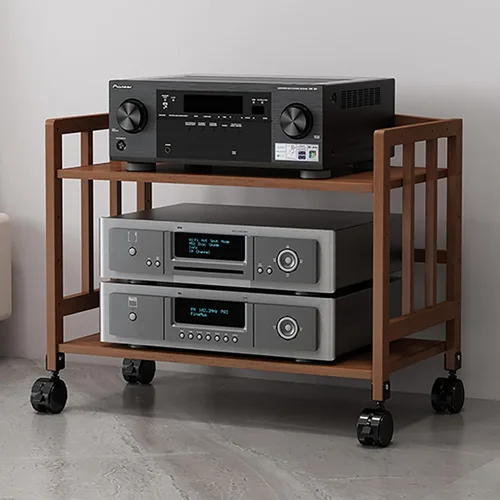 Estantes de esquina de madera, gabinete de componentes, torre de audio estéreo con estantes de madera ajustables en altura, soporte para medios AV,