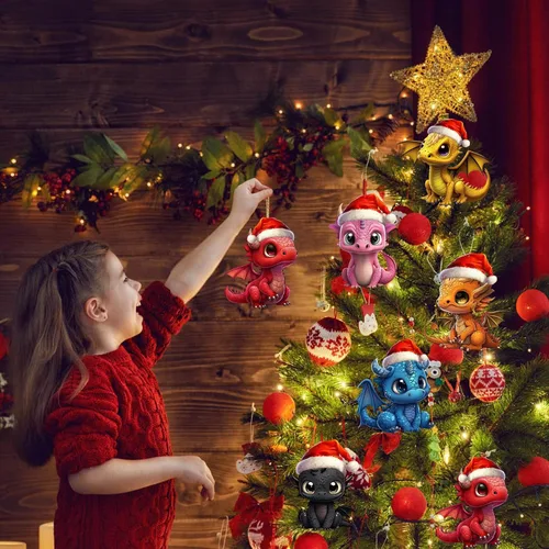 Miniatura 5 de 6 adornos colgantes para árbol de Navidad de dragón, adorno acrílico para colgar de Navidad, decoración gótica festiva, adorno decorativo