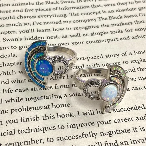 Miniatura 2 de Art Deco Style Egyptian Wallace Simpson Ring with Gilson Opal and Marcasite Stone 925 Sterling Silver