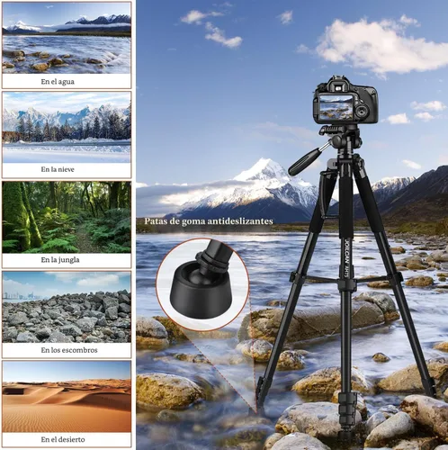 Miniatura 6 de JOILCAN Trípodes para cámara, trípode de 74 pulgadas para grabación de video, cámaras de alta resistencia, trípode DSLR de viaje profesional, Negro