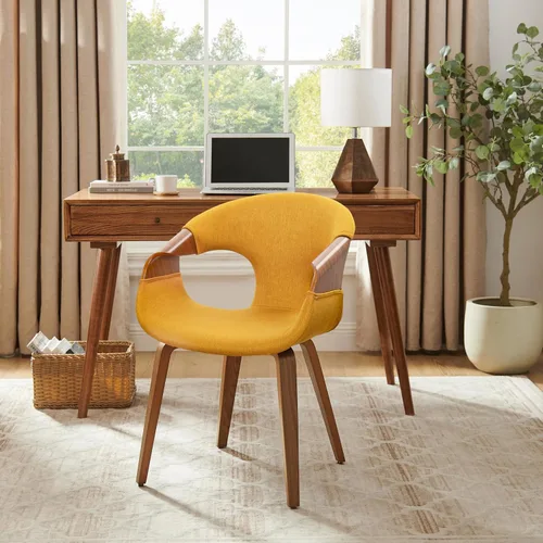 Miniatura 17 de Art Leon Mid Century - Silla de escritorio moderna sin ruedas, silla de escritorio de madera tapizada de piel sintética, silla de oficina con patas