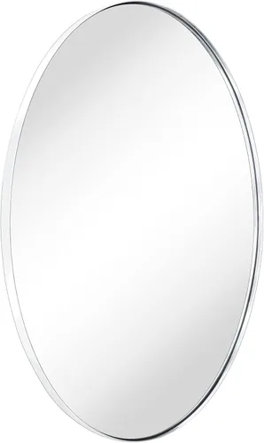 Espejo de baño ovalado con marco de metal cromado para pared en acero inoxidable, moderno espejo de tocador de baño, para montar en la pared, 24 x
