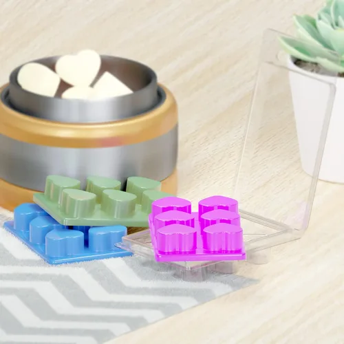 Miniatura 5 de NATIKON Contenedores de cera derretida, paquete de 100, 6 cavidades, plástico transparente, forma cuadrada, para velas de cera derretida, 4.5 x 3 x