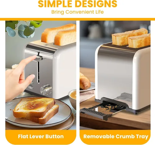 Miniatura 7 de Simple Deluxe Tostadora de 2 rebanadas de acero inoxidable, 6 ajustes de tostado y tostadora de 3 funciones, ranura extra ancha, para pan y gofre