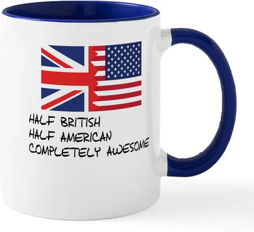 Miniatura 28 de CafePress Born American, British By Hea Taza de café de cerámica de 11 oz (11.0 fl oz)