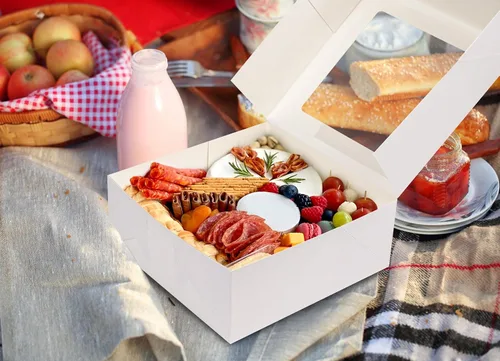 Miniatura 7 de NPLUX Cajas de panadería de 8 x 8 x 3 pulgadas con ventana, cajas de chocolate y fresas para pastel, pastel, magdalena, galletas, macarrón, corazón